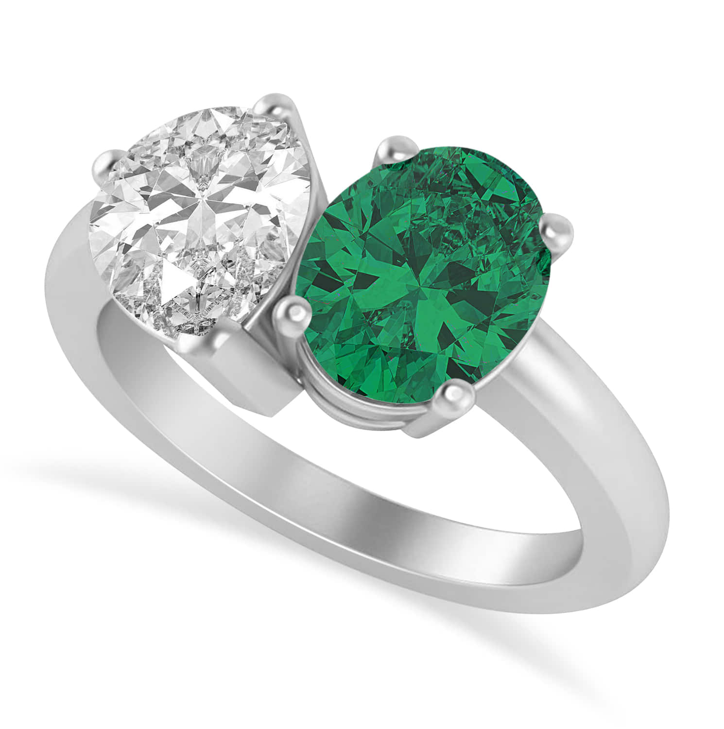 Oval/Pear Diamond & Emerald Toi et Moi Ring 18k White Gold (4.50ct)