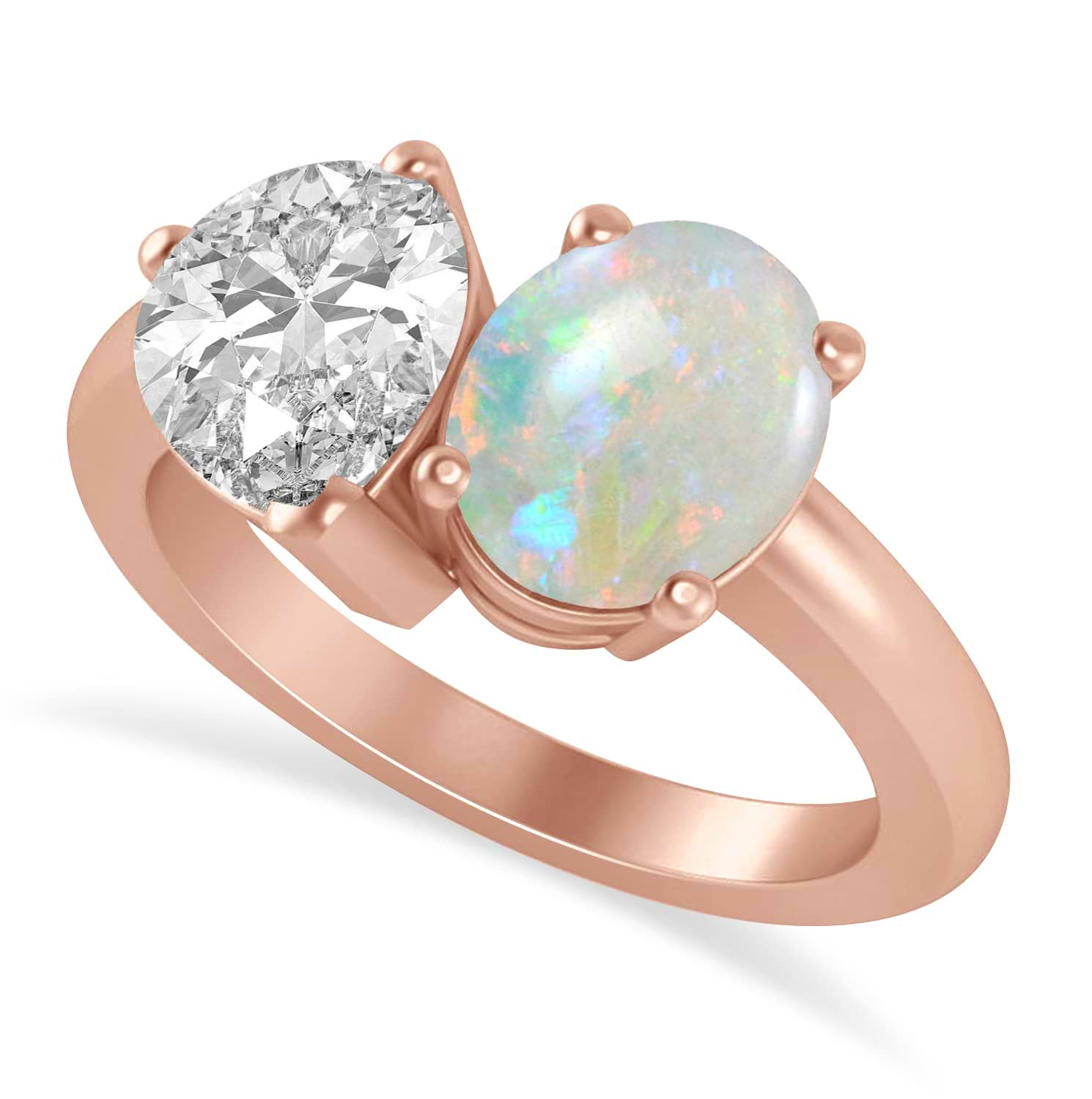 Oval/Pear Diamond & Opal Toi et Moi Ring 14k Rose Gold 4.50ct - AZ20430