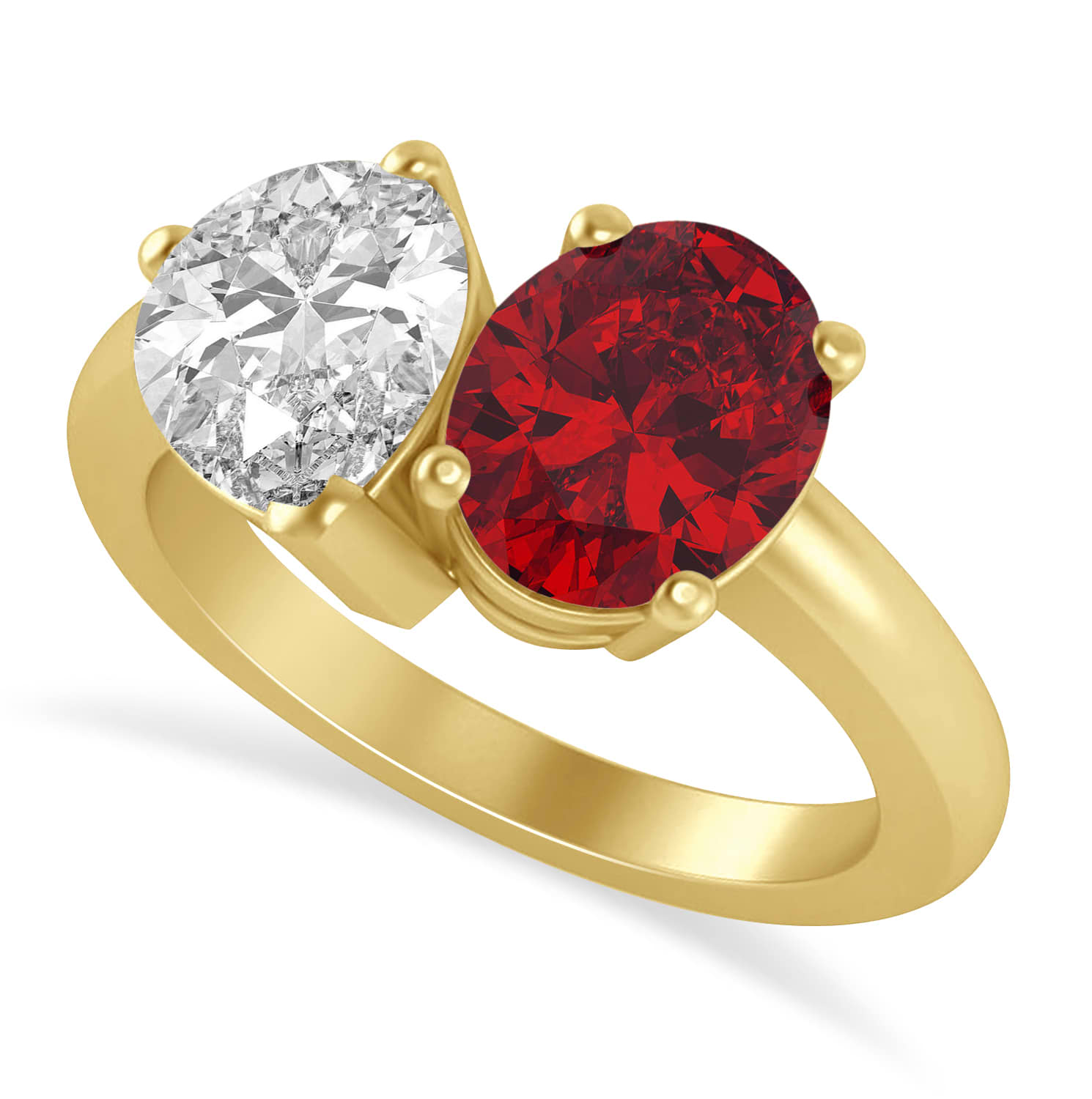 Oval/Pear Diamond & Ruby Toi et Moi Ring 18k Yellow Gold (4.50ct)