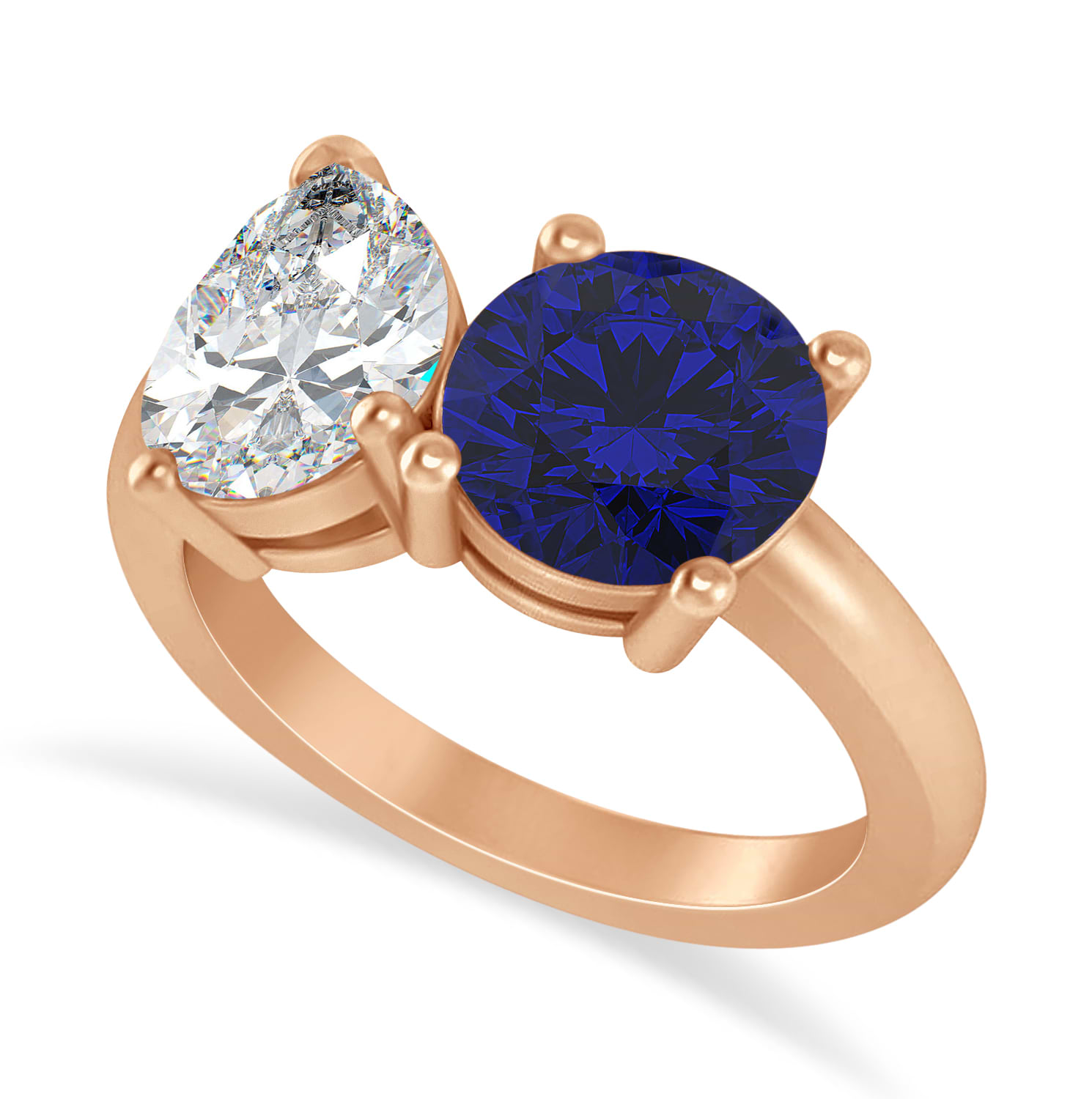 Round/Pear Diamond & Blue Sapphire Toi et Moi Ring 18k Rose Gold (4.00ct)