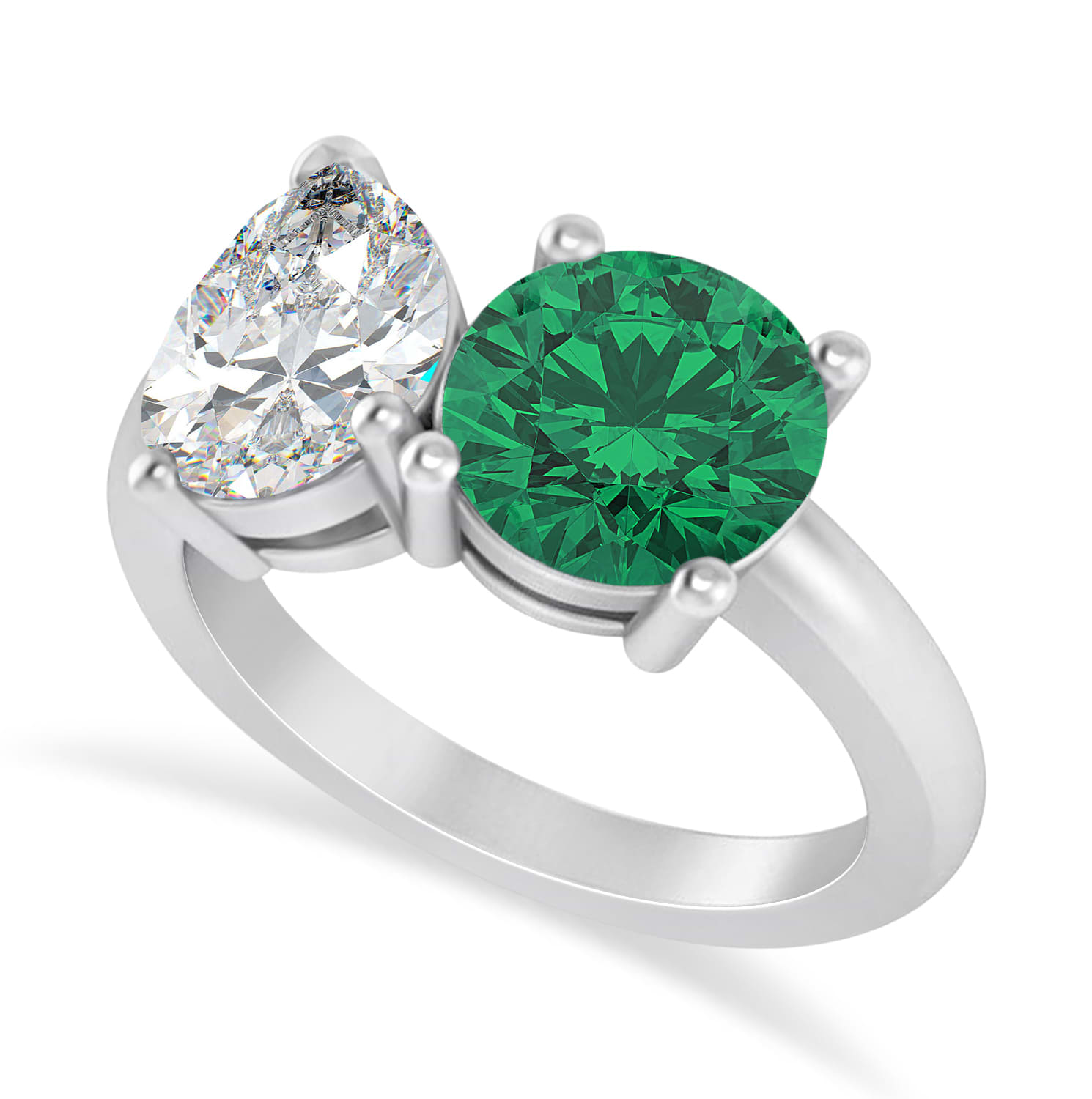 Round/Pear Diamond & Emerald Toi et Moi Ring 14k White Gold (4.00ct)