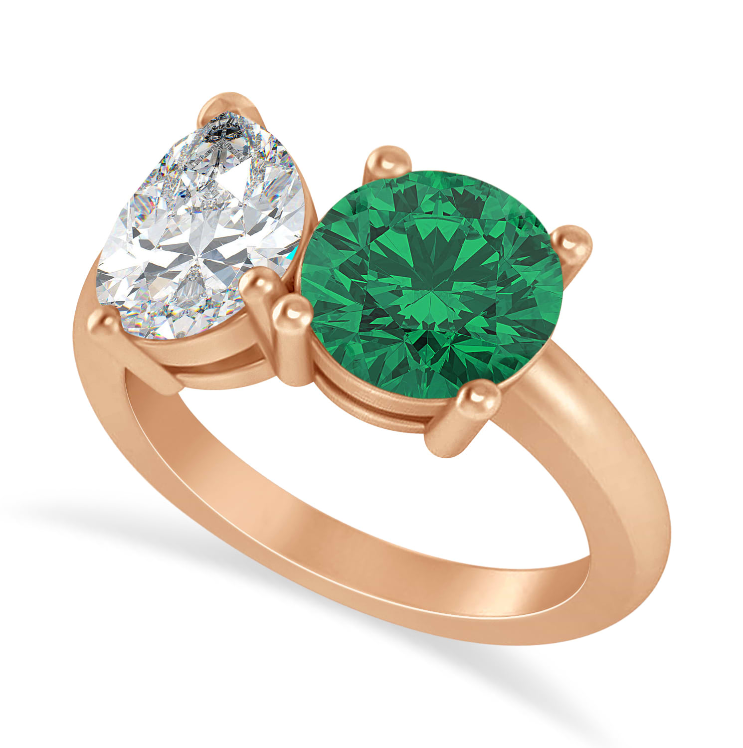 Round/Pear Diamond & Emerald Toi et Moi Ring 18k Rose Gold (4.00ct)
