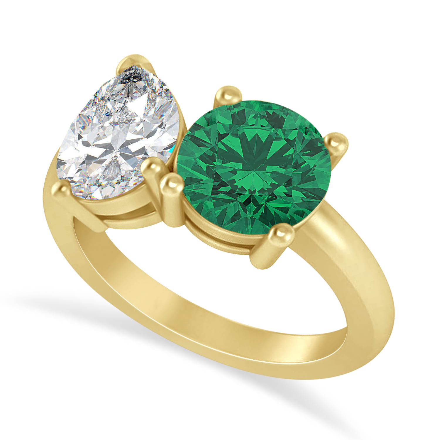 Round/Pear Diamond & Emerald Toi et Moi Ring 18k Yellow Gold (4.00ct)