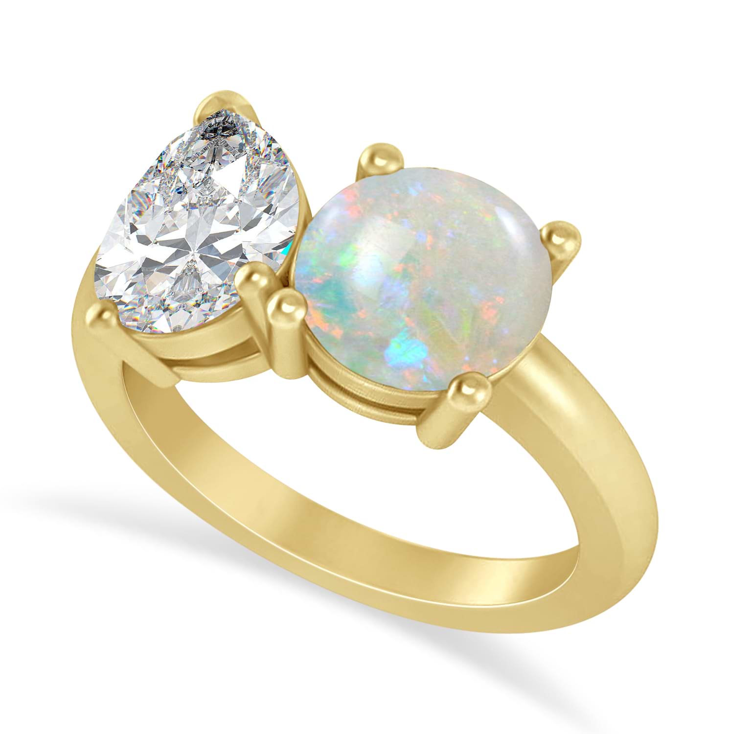Round/Pear Diamond & Opal Toi et Moi Ring 14k Yellow Gold (4.00ct)