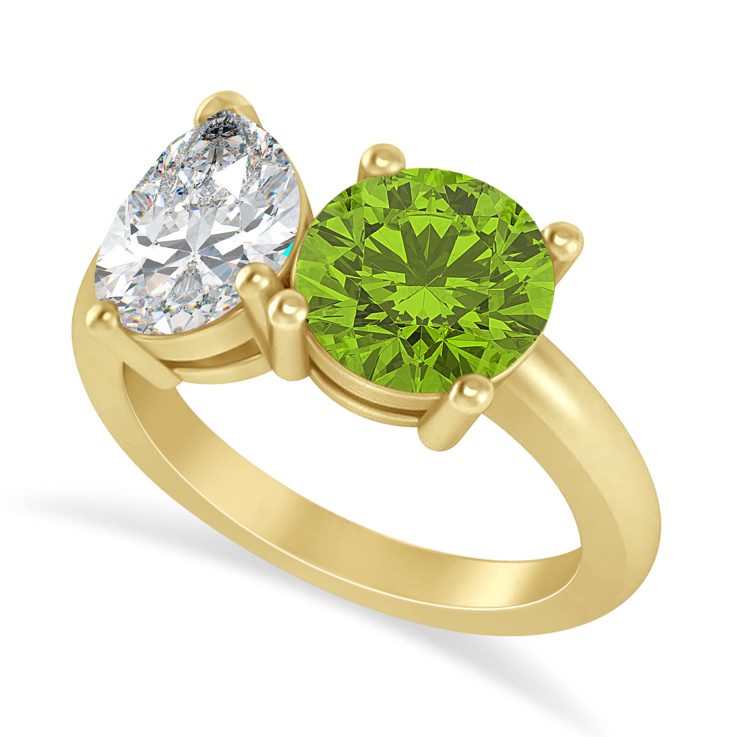 Round/Pear Diamond & Peridot Toi et Moi Ring 14k Yellow Gold (4.00ct)