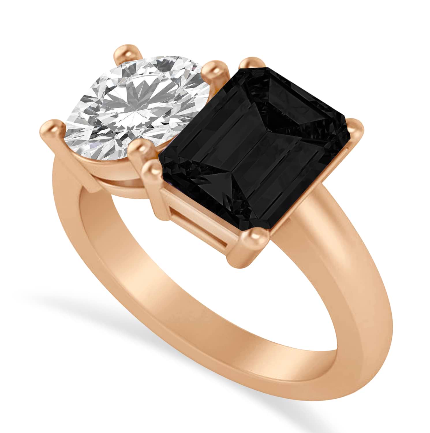 Emerald/Round Black & White Diamond Toi et Moi Ring 14k Rose Gold (4.50ct)