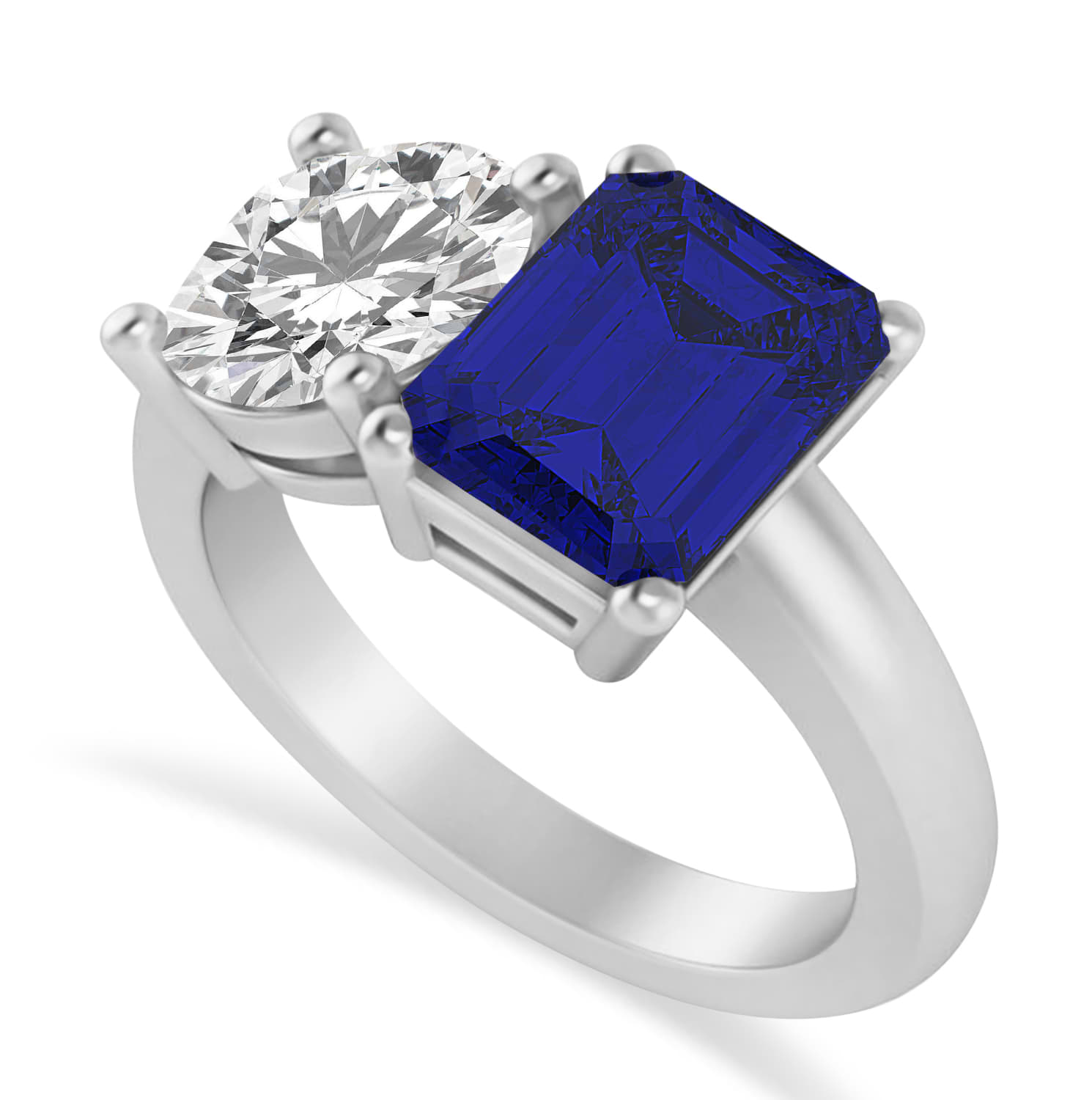 Emerald/Round Diamond & Blue Sapphire Toi et Moi Ring 14k White Gold (4.50ct)