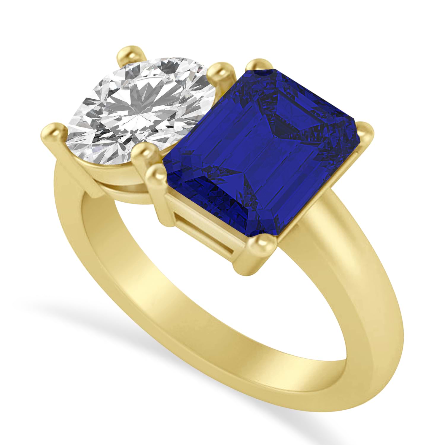 Emerald/Round Diamond & Blue Sapphire Toi et Moi Ring 14k Yellow Gold (4.50ct)