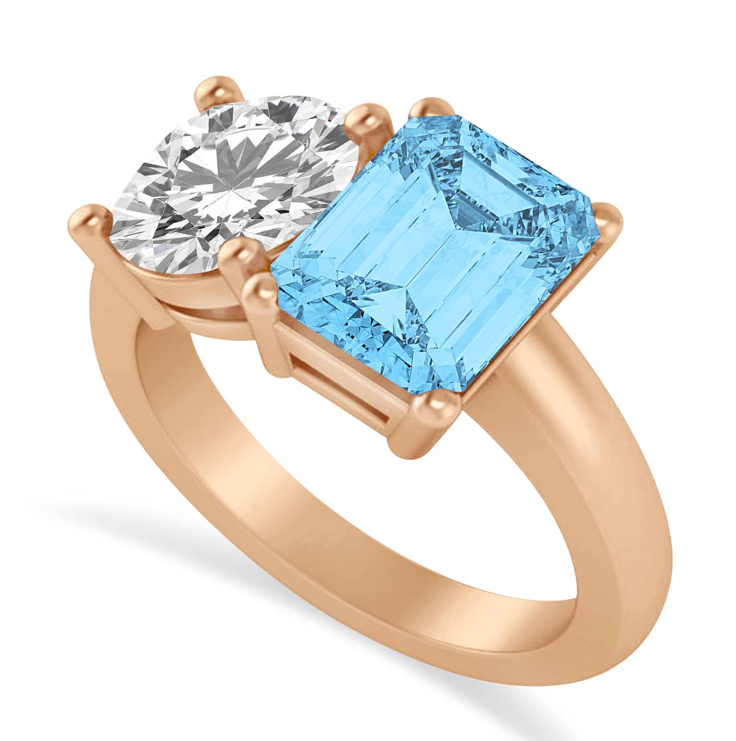 Emerald/Round Diamond & Blue Topaz Toi et Moi Ring 18k Rose Gold (4.50ct)