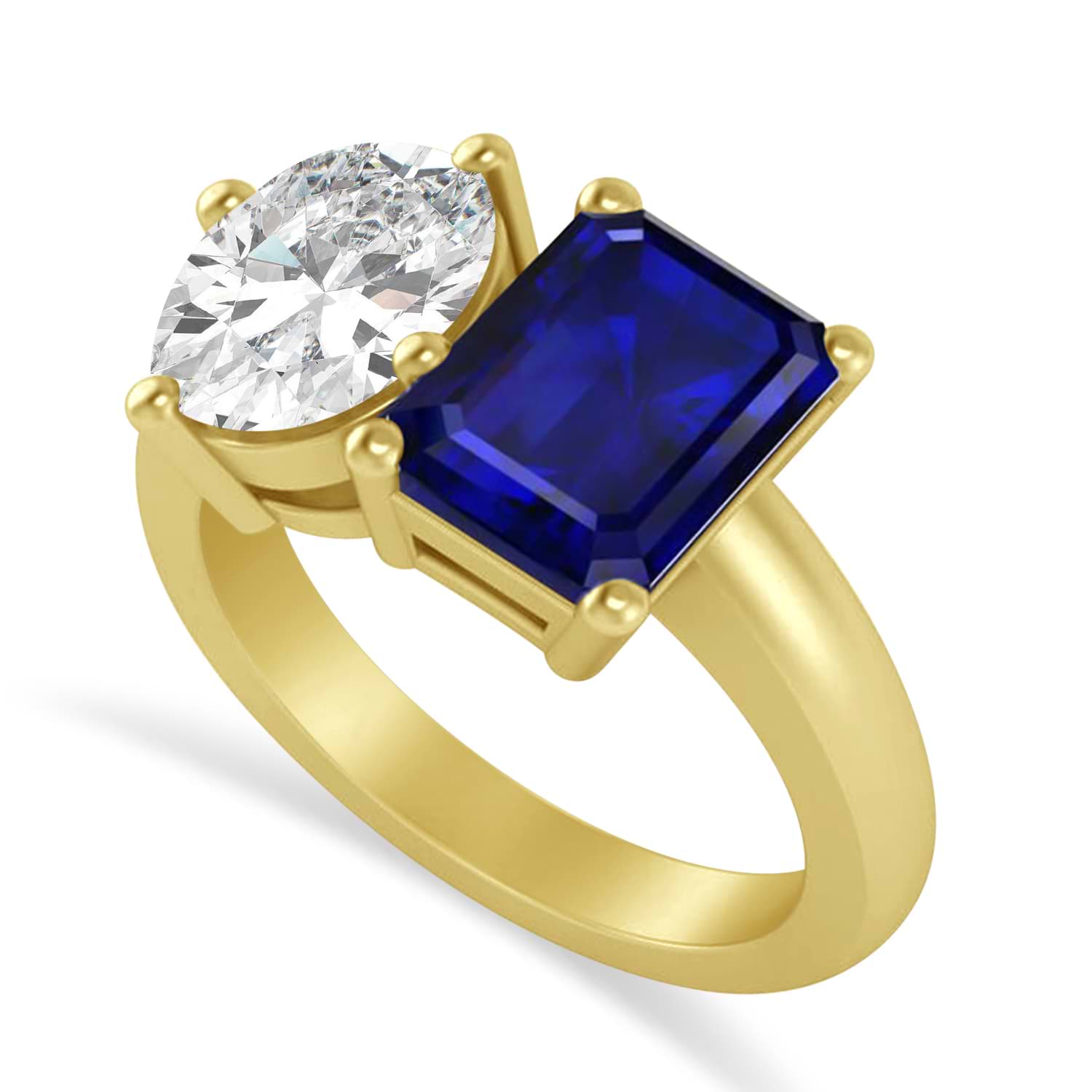 Emerald/Oval Diamond & Blue Sapphire Toi et Moi Ring 14k Yellow Gold (5.50ct)