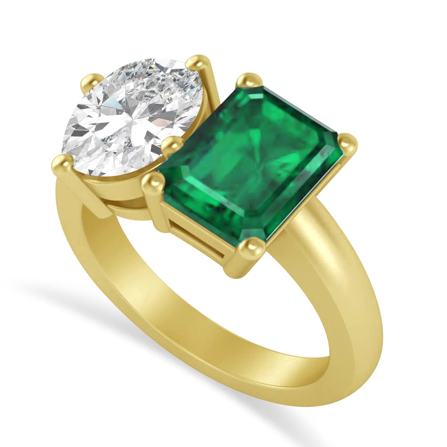 Emerald/Oval Diamond & Emerald Toi et Moi Ring 14k Yellow Gold (5.50ct)