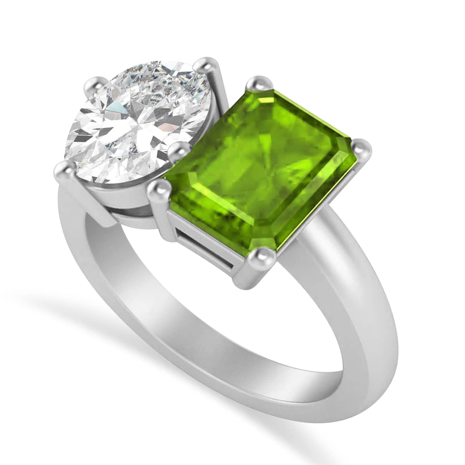 Emerald/Oval Diamond & Peridot Toi et Moi Ring Platinum (5.50ct)