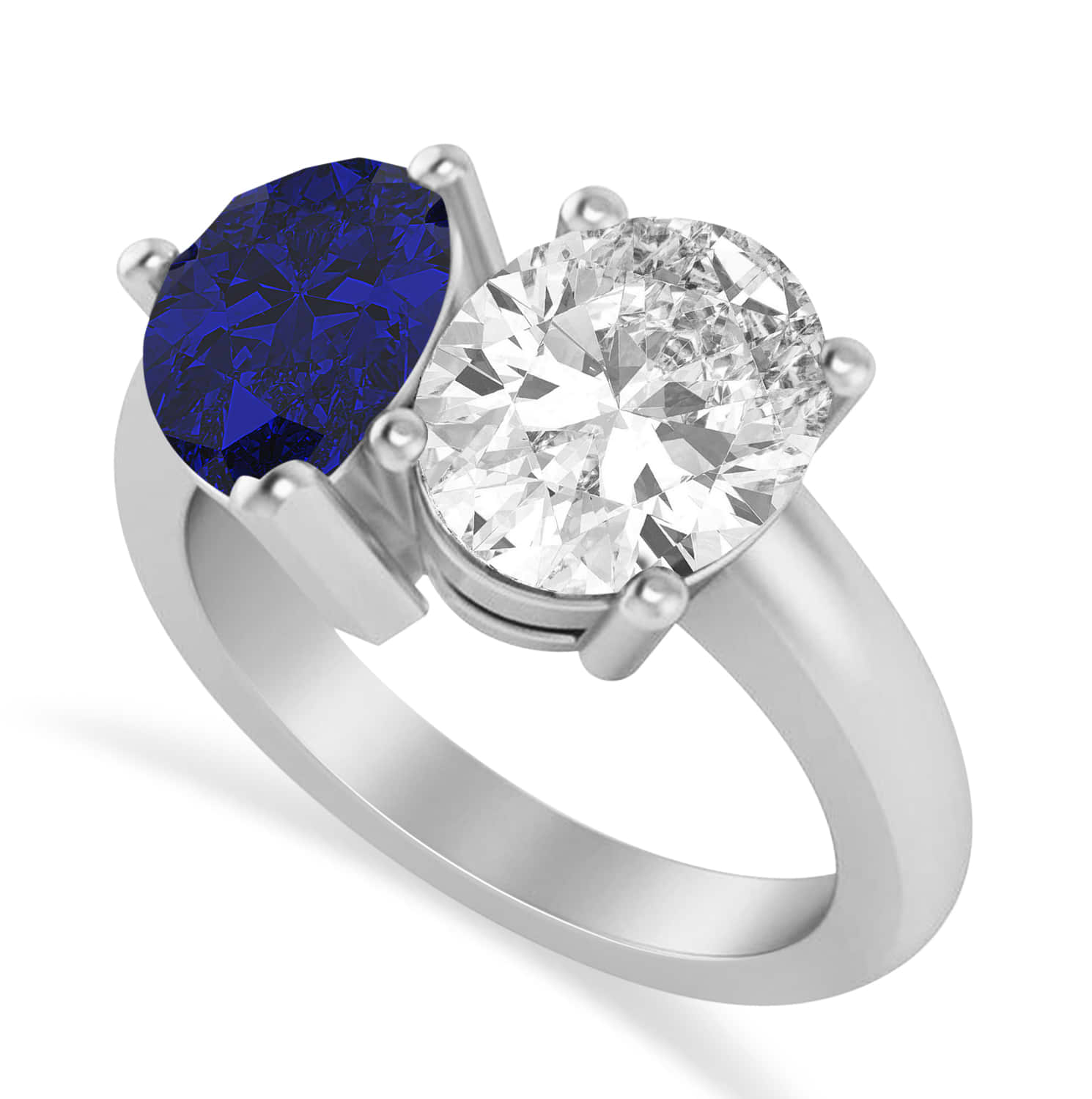 Pear/Oval Diamond & Blue Sapphire Toi et Moi Ring 14k White Gold (6.00ct)