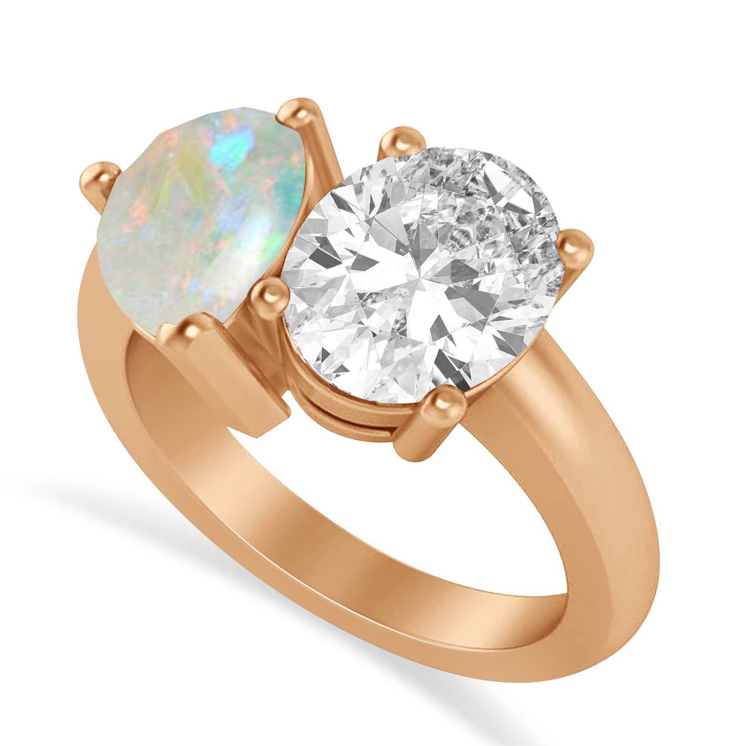 Pear/Oval Diamond & Opal Toi et Moi Ring 14k Rose Gold (6.00ct)