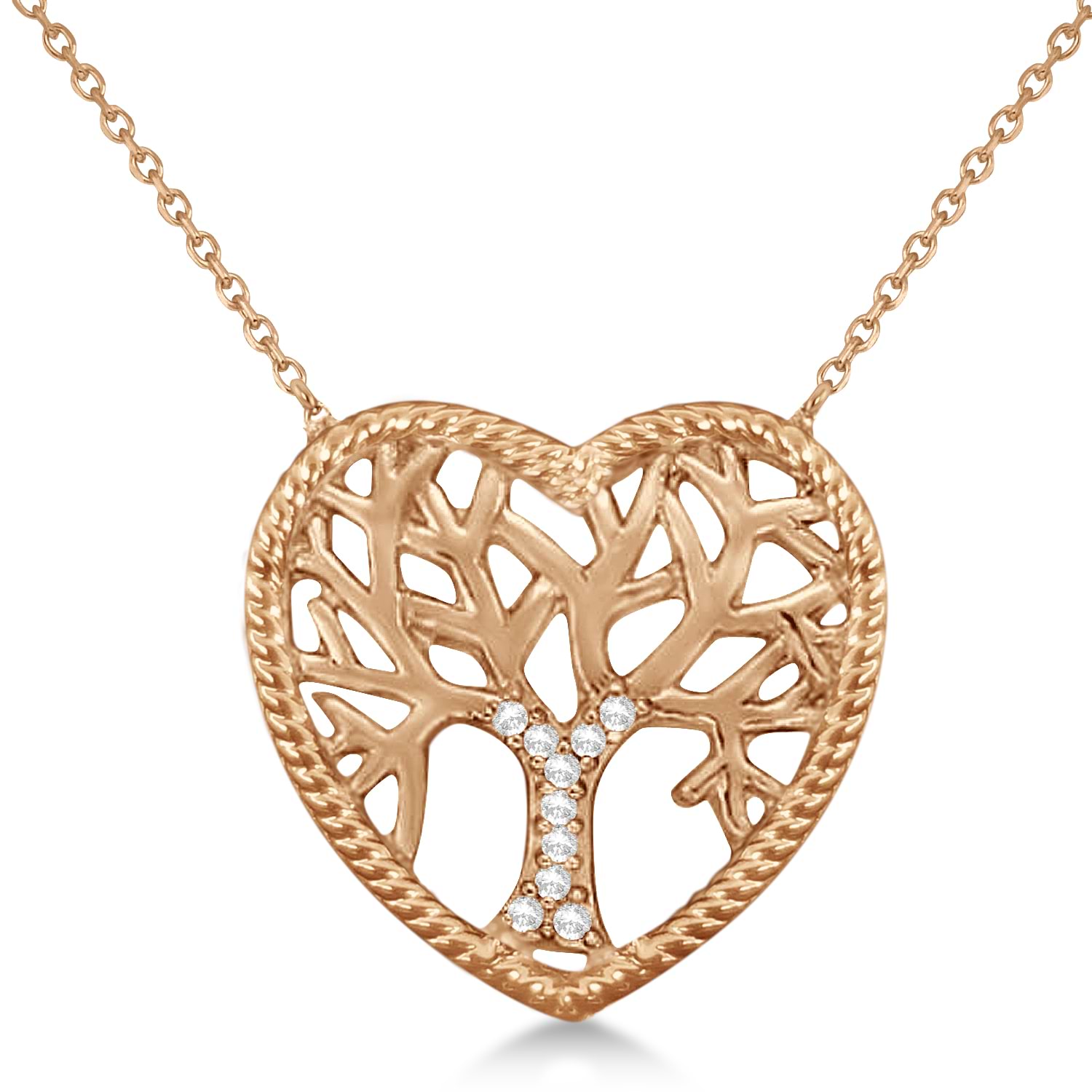 Diamond Heart Family Tree of Life Pendant Necklace 14k Rose Gold (0.05ct)