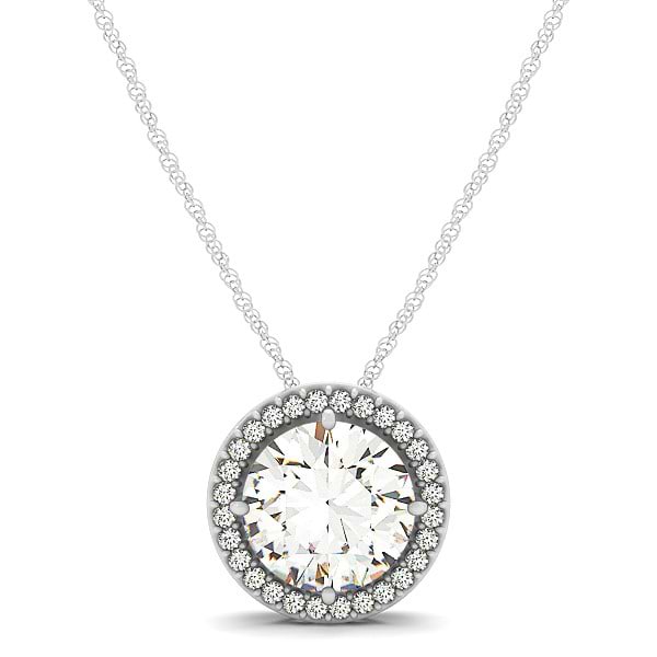 Diamond Floating Solitaire Halo Pendant Necklace 14k White Gold (2.04ct)