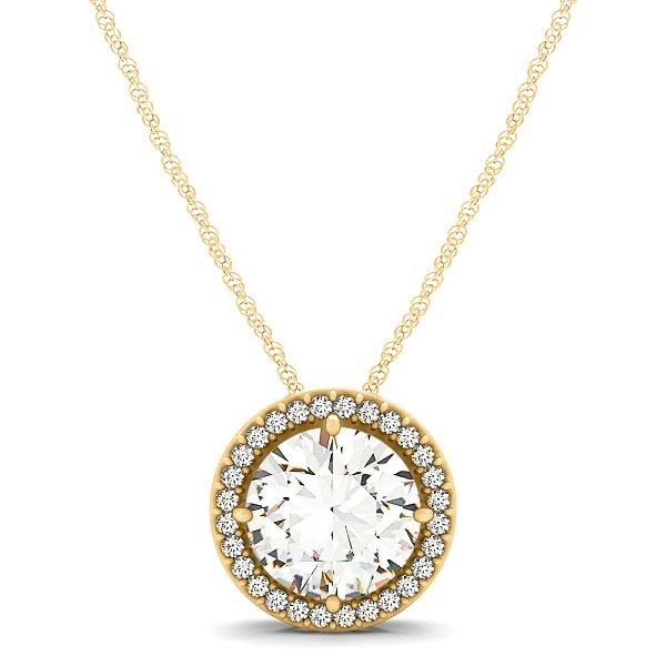 Diamond Floating Solitaire Halo Pendant Necklace 14k Yellow Gold (2.04ct)