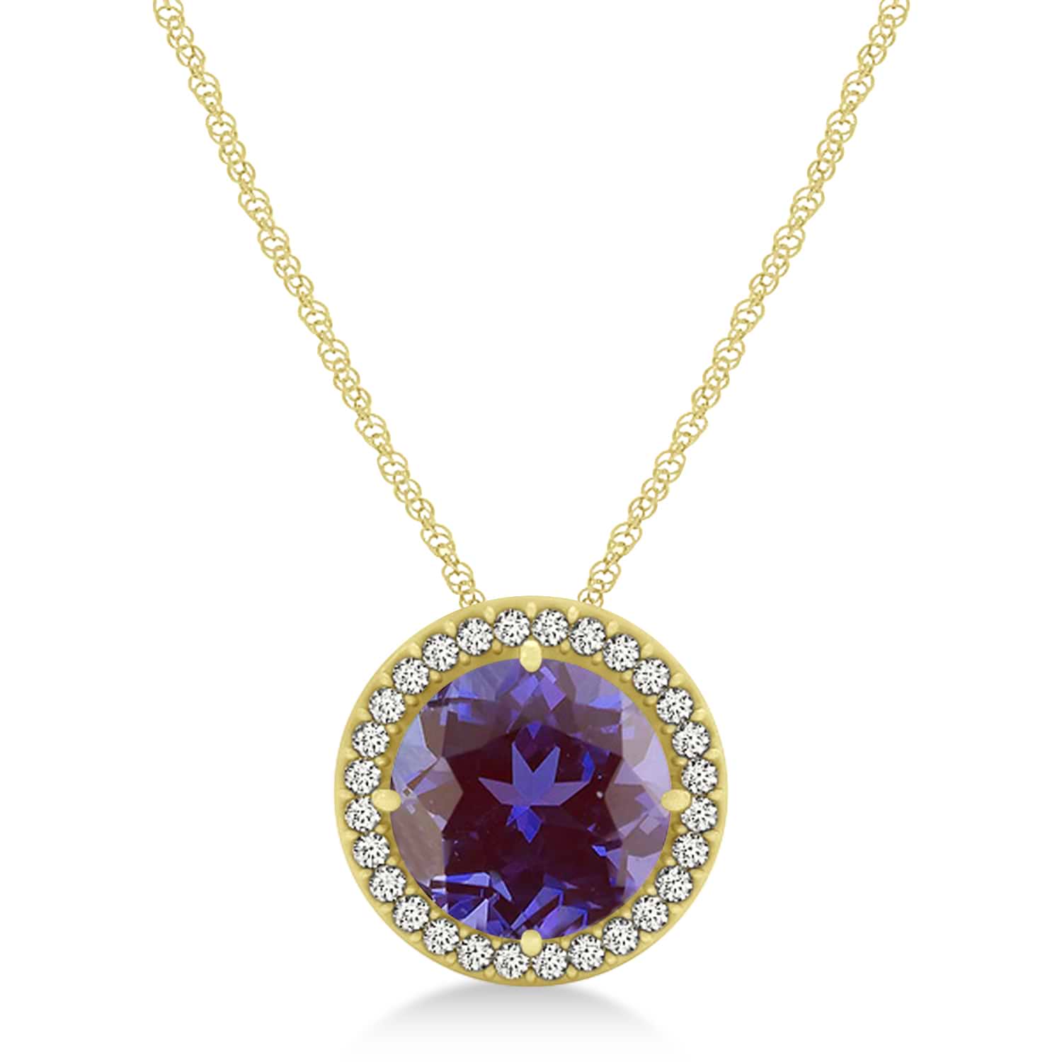 Lab Alexandrite Floating Solitaire Halo Pendant Necklace 14k Yellow Gold (2.04ct)