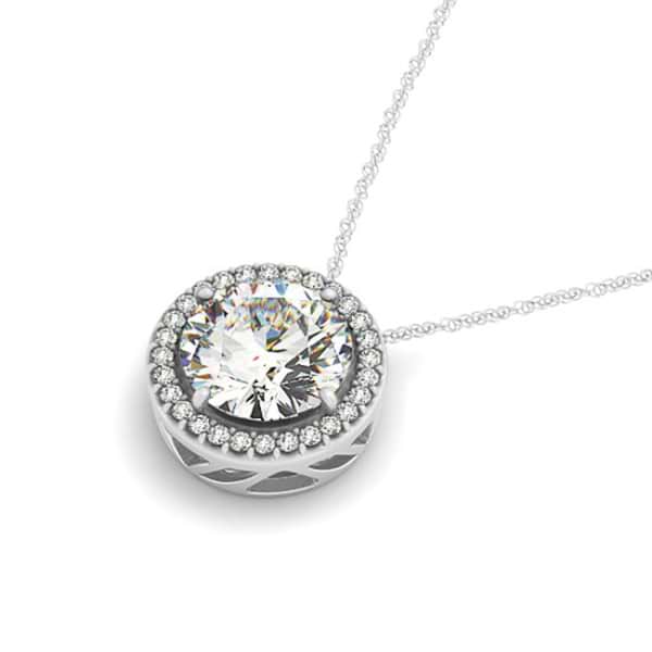Lab Grown Diamond Floating Solitaire Halo Pendant Necklace 14k White ...