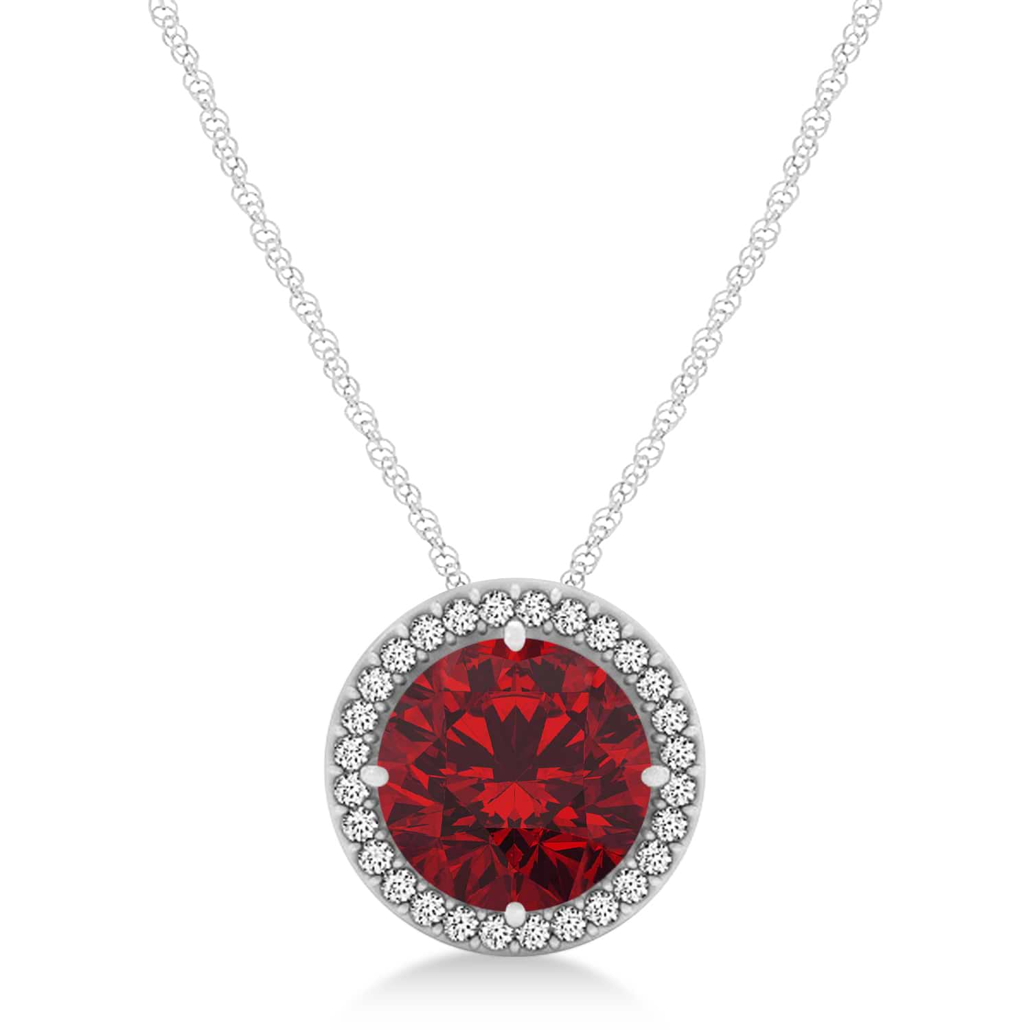 Lab Ruby Floating Solitaire Halo Pendant Necklace 14k White Gold (2.04ct)