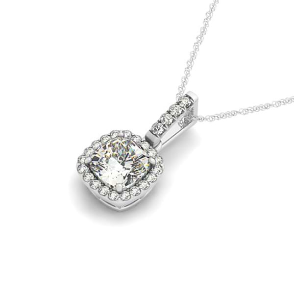 Diamond Halo Cushion Pendant Necklace 14k White Gold (3.00ct) - NG6157