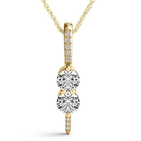 Two Stone Diamond Drop Pendant Necklace 14k Yellow Gold (0.34ct)