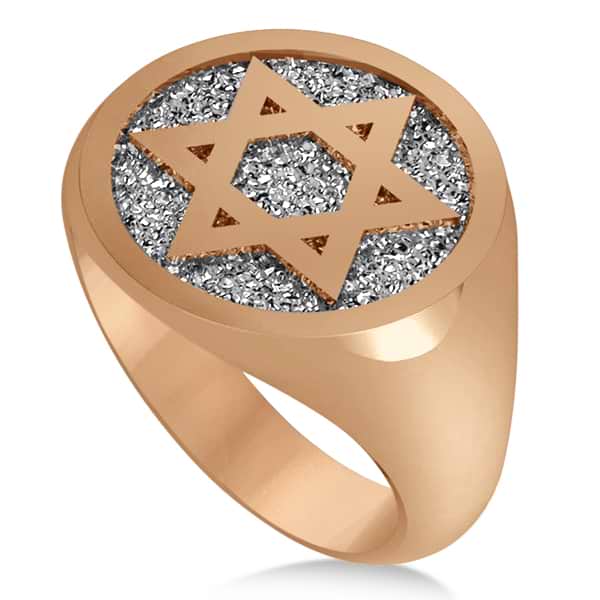 Raised Jewish Star of David Signet Ring for Men 14k Rose Gold