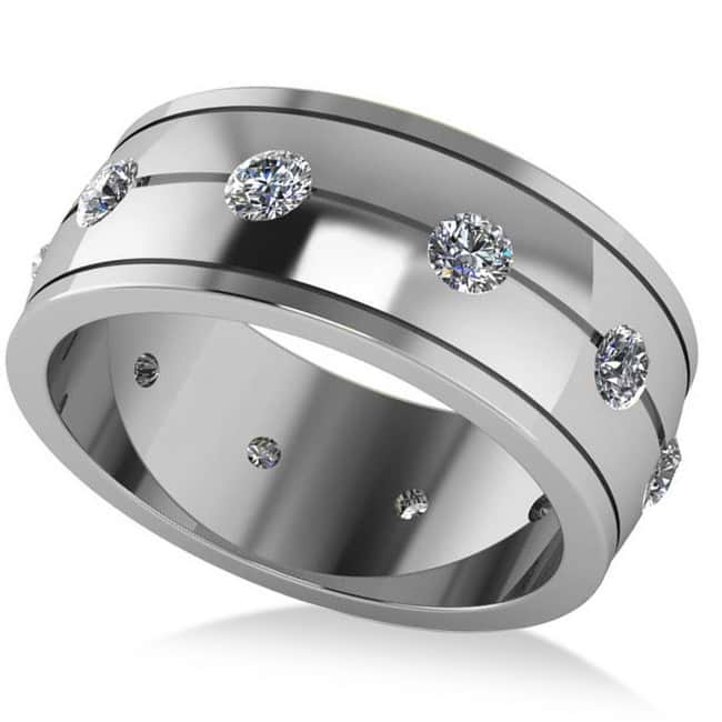 Men's Diamond Ring Eternity Wedding Band 14k White Gold (1.00ct)