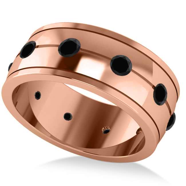 Men's Black Diamond Ring Eternity Wedding Band 14k Rose Gold (1.00ct)