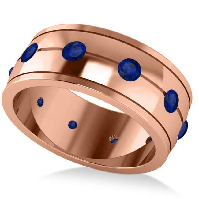 Men's Blue Sapphire Ring Eternity Wedding Band 14k Rose Gold (1.00ct)