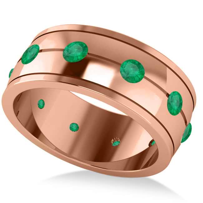 Men's Emerald Ring Eternity Wedding Band 14k Rose Gold (1.00ct)