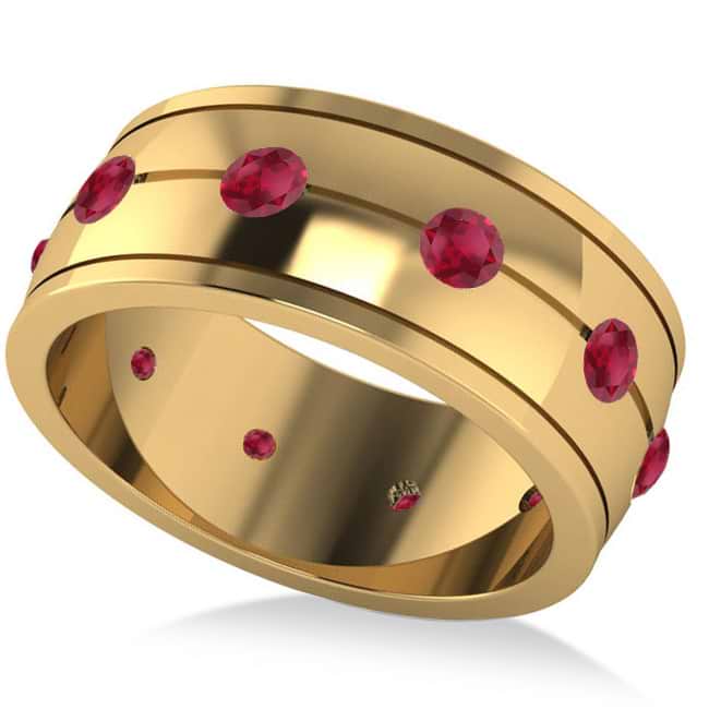 Men's Ruby Ring Eternity Wedding Band 14k Yellow Gold (1.00ct)