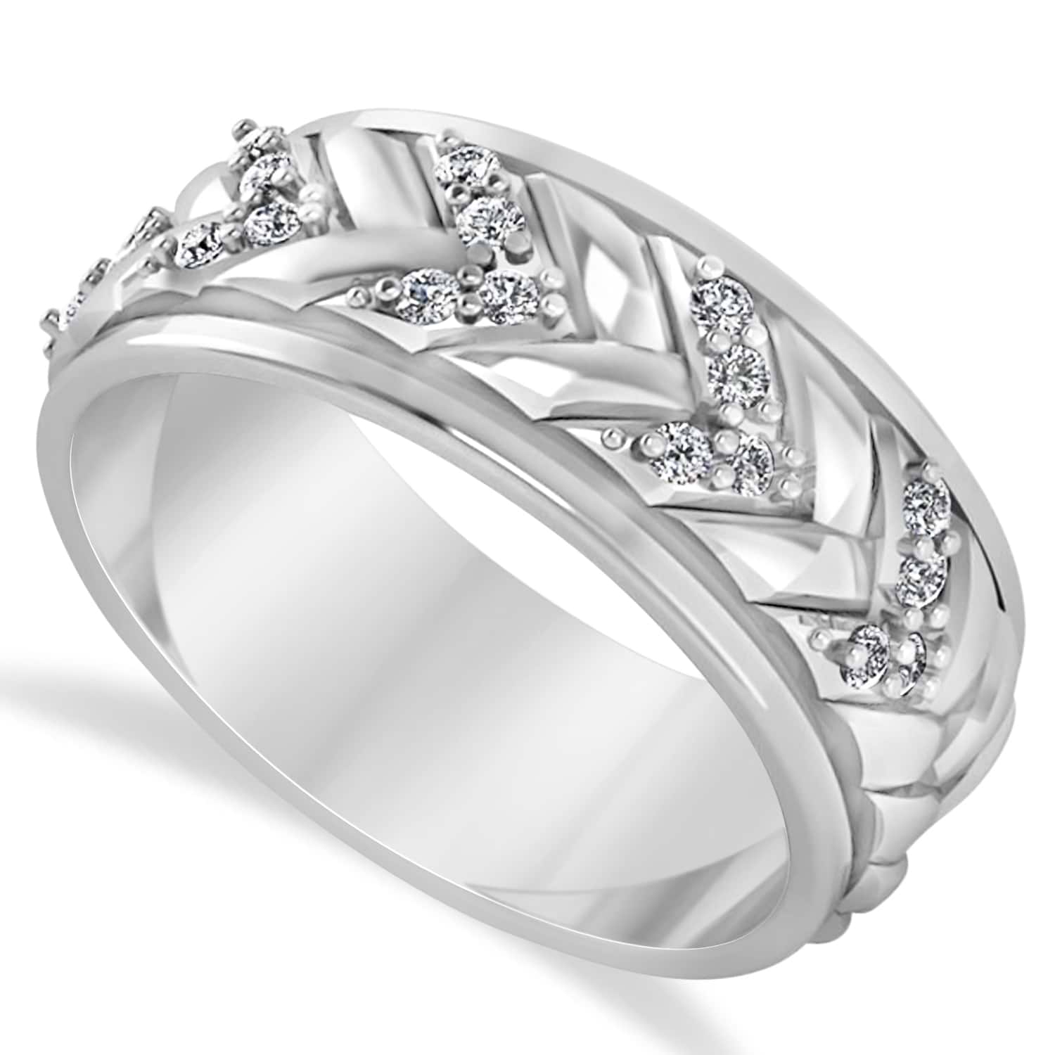 Men's Diamond Braided Band Eternity Ring 18k White Gold (0.20ct)