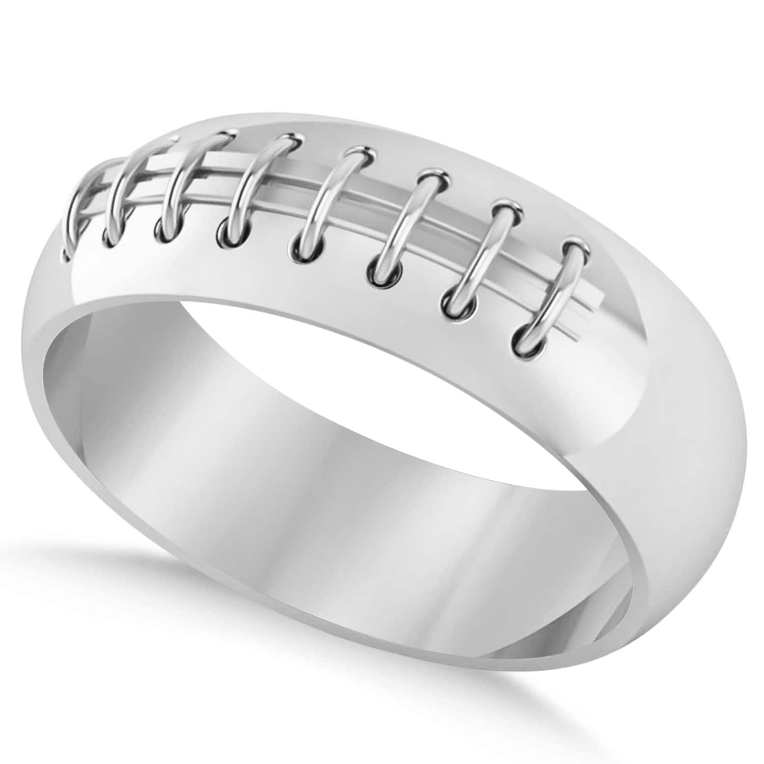 Men's Football Carved Sports Band Ring 14k White Gold