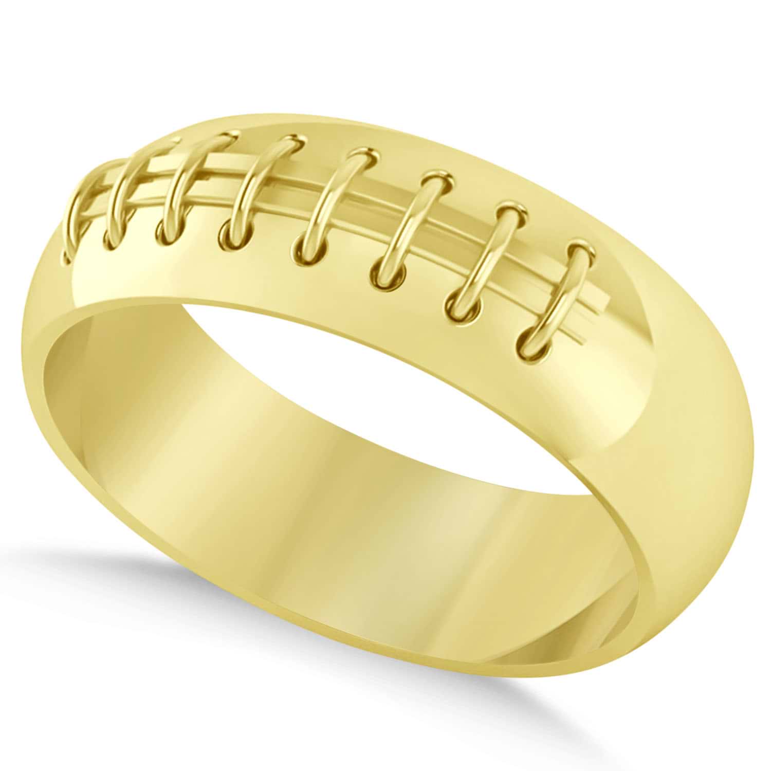 Men's Football Carved Sports Band Ring 14k Yellow Gold