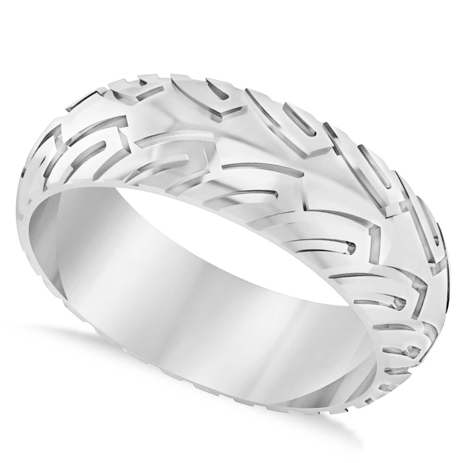 Men's Road Racing Eternity Sports Band Ring 14k White Gold
