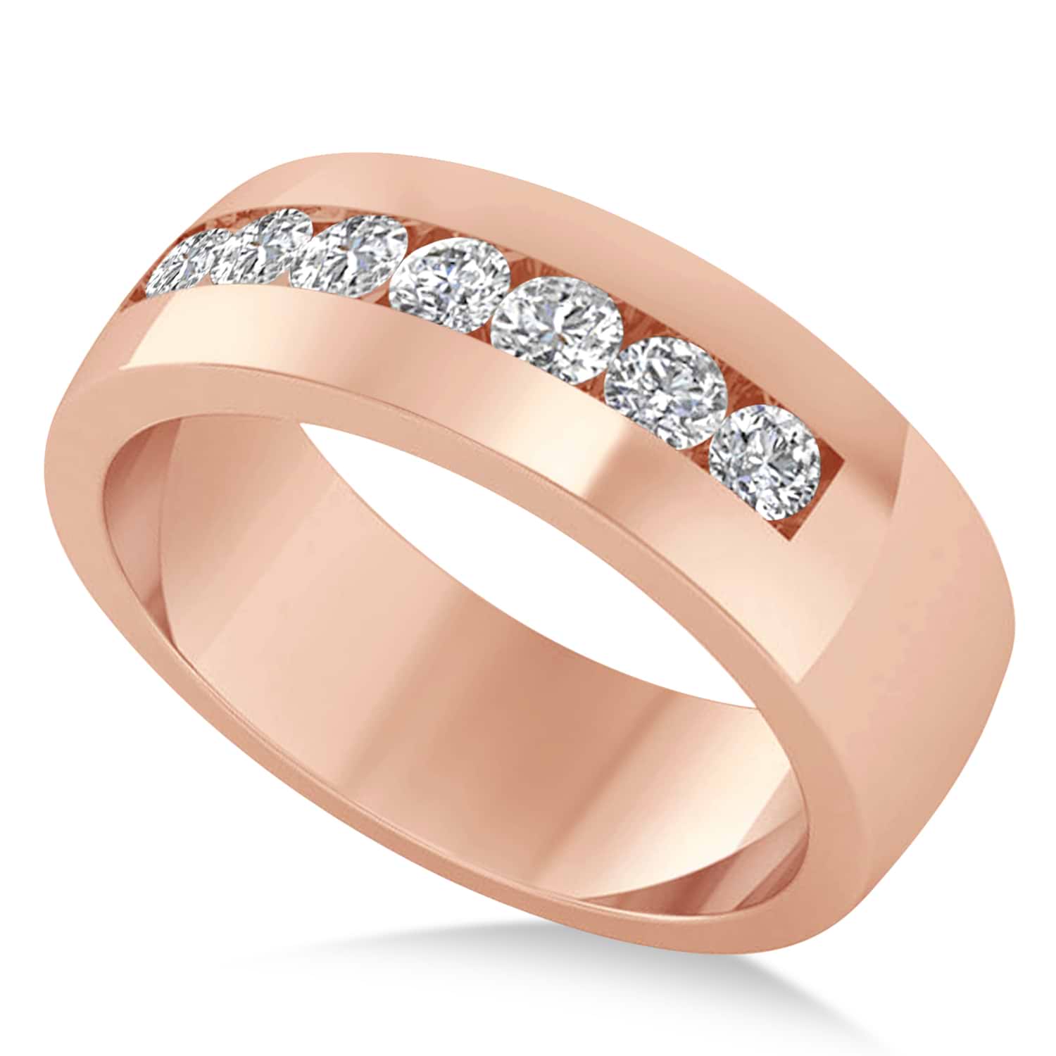 Men's Diamond Channel Set Ring Wedding Band 14k Rose Gold (0.49ct)