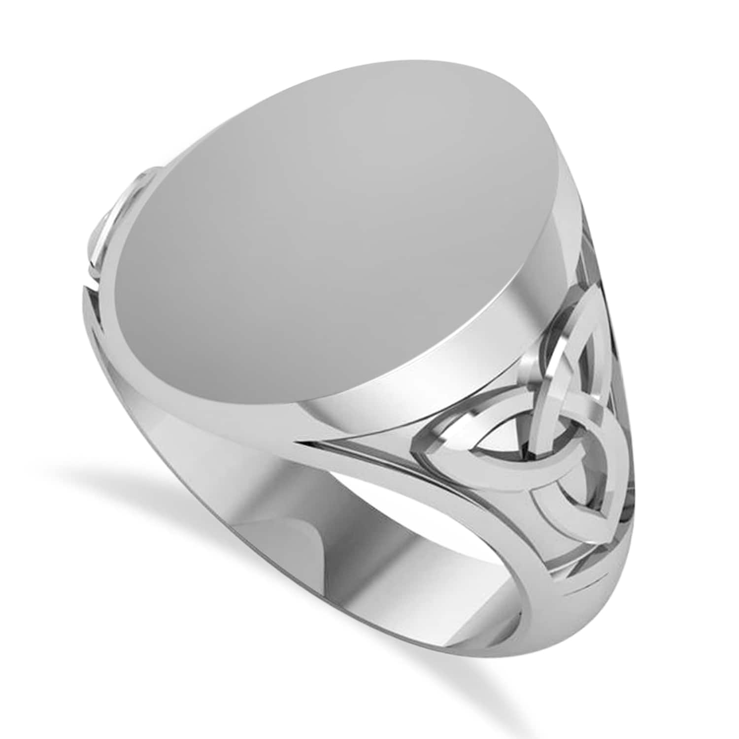 Customizable Celtic Knot Signet Ring Engravable 14k White Gold