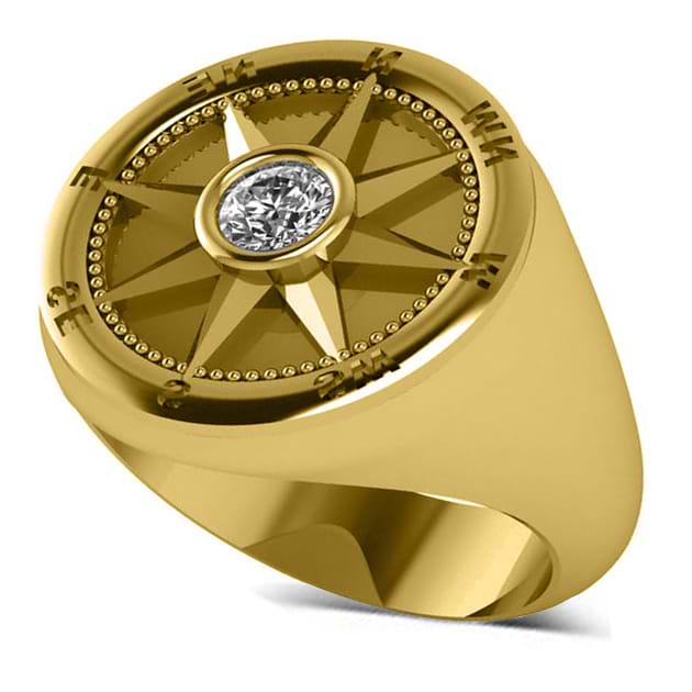 Men's Diamond Nautical Compass Fashion Ring 18k Yellow Gold (0.25ct)
