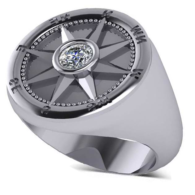 Men's Diamond Nautical Compass Fashion Ring Platinum (0.25ct)