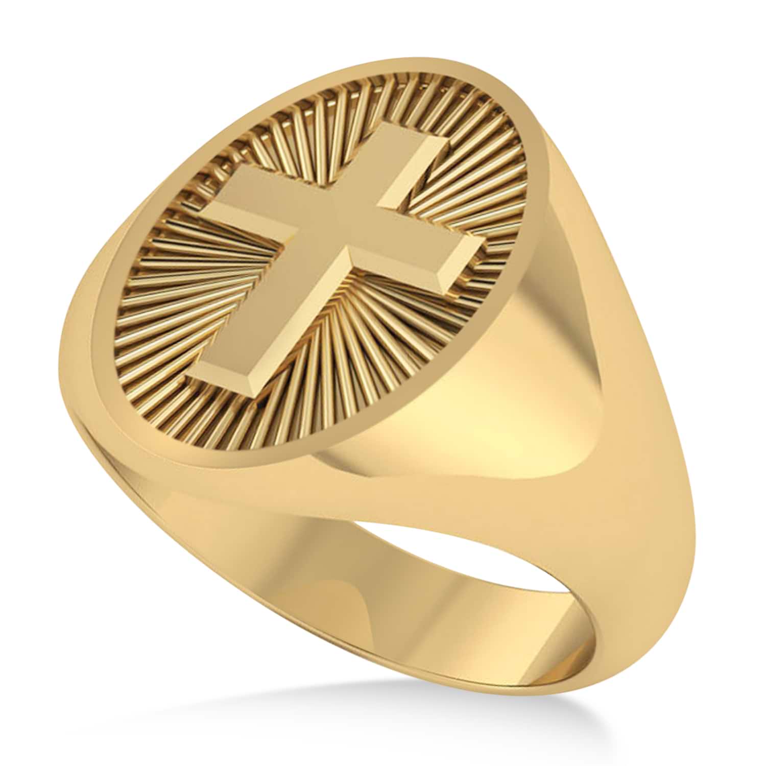 Men's Holy Cross Fashion Signet Ring 14k Yellow Gold