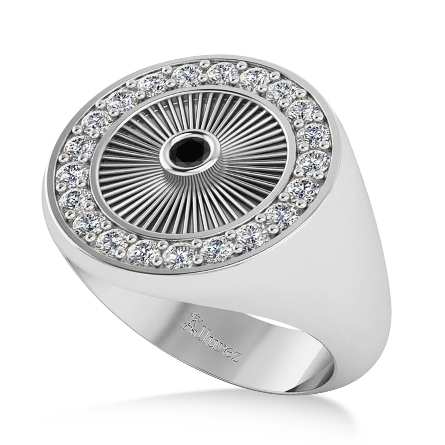 Men's Halo Diamond & Black Diamond Fashion Signet Ring 14k White Gold (0.68ct)