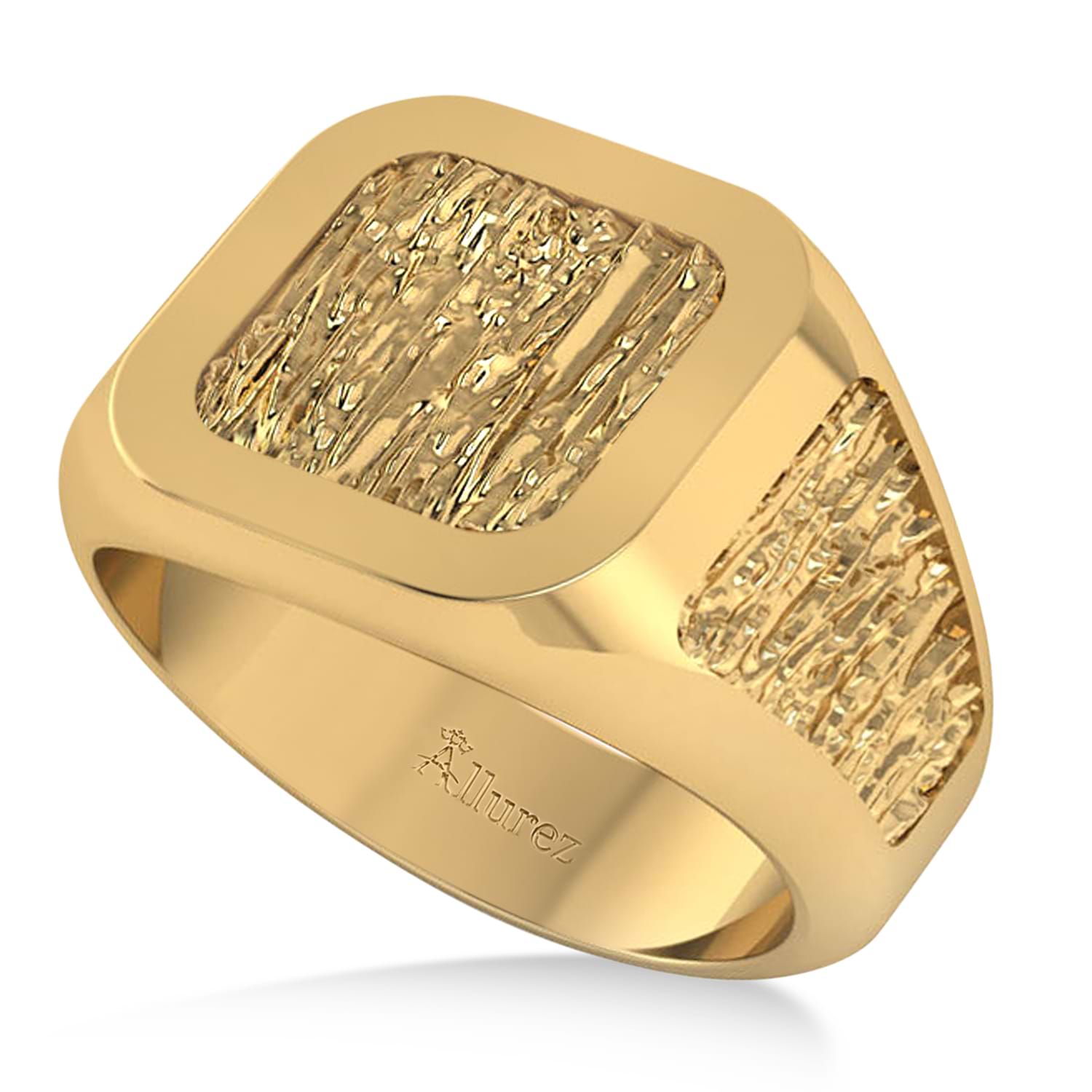Men's Textured Detail Fashion Signet Ring 14k Yellow Gold
