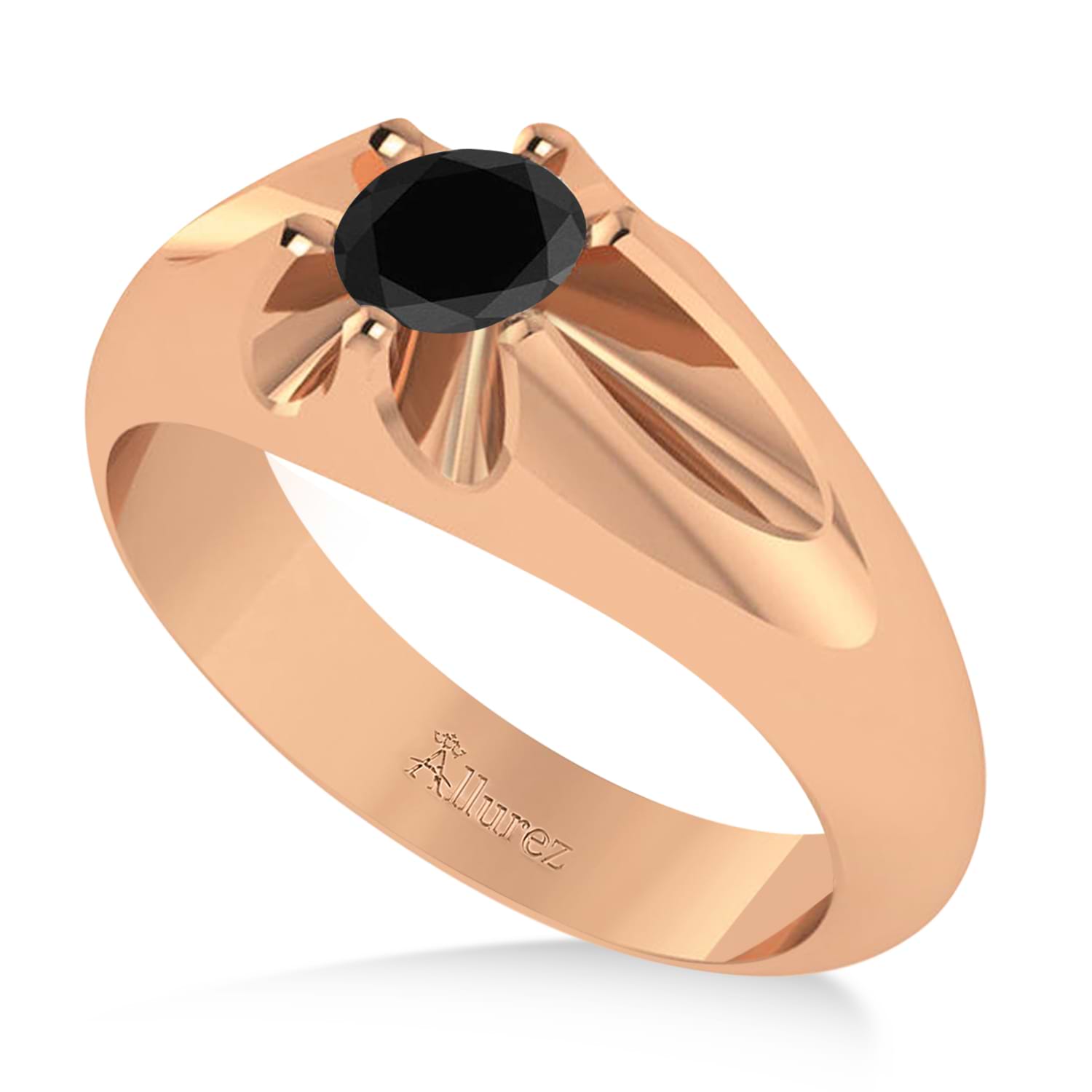 Men's Solitaire Black Diamond Ring 14k Rose Gold (0.50ct)