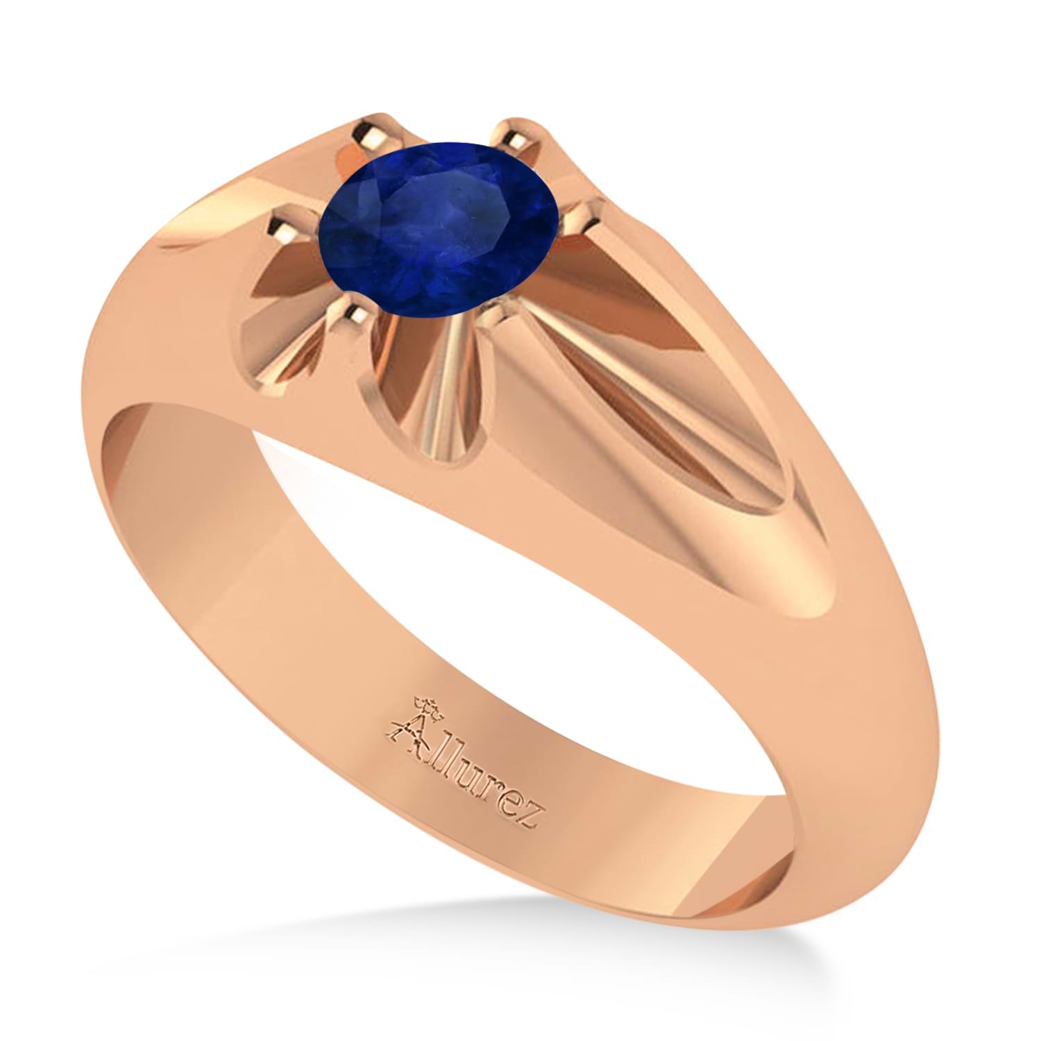 Men's Solitaire Blue Sapphire Ring 14k Rose Gold (0.50ct)