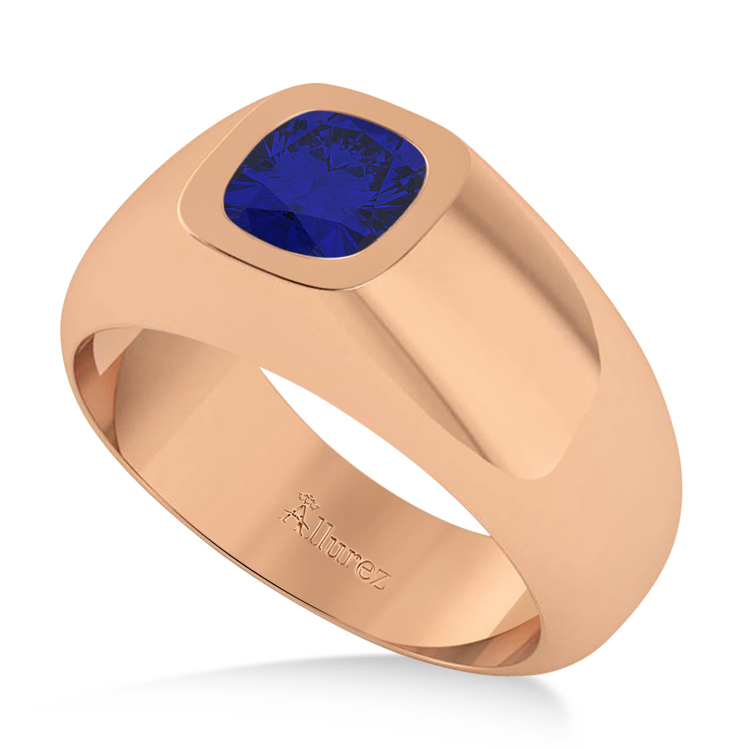 Men's Blue Sapphire Gypsy Ring 14k Rose Gold (1.00ct)
