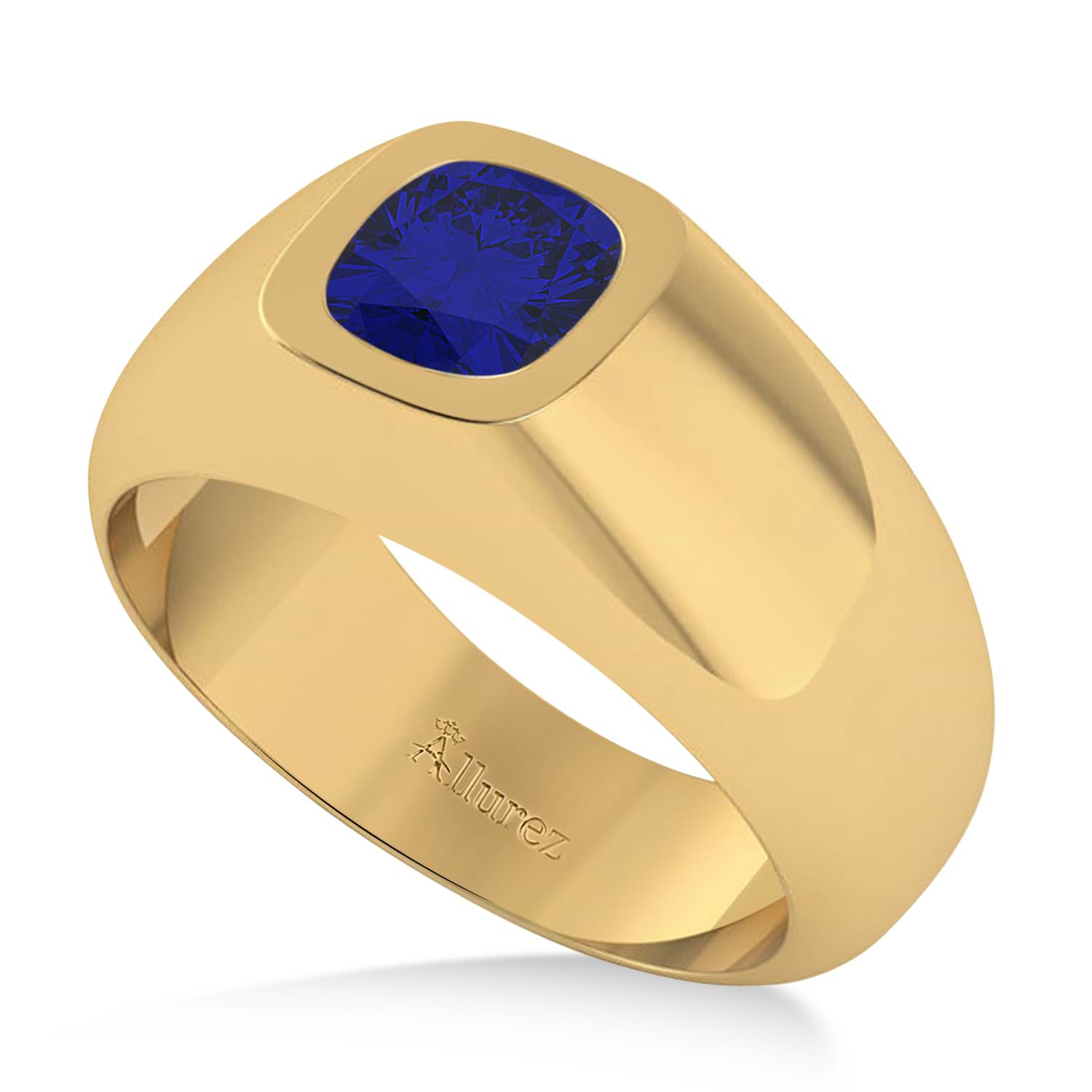 Men's Blue Sapphire Gypsy Ring 14k Yellow Gold (1.00ct)