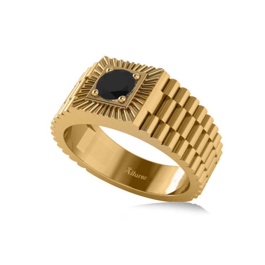 Two Tone Cut Black Diamond Men's Fashion Ring 14k Yellow Gold (0.50 ct)
