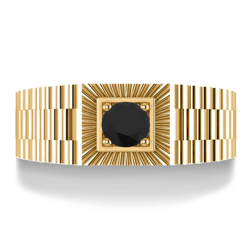 Two Tone Cut Black Diamond Men's Fashion Ring 14k Yellow Gold (0.50 ct)