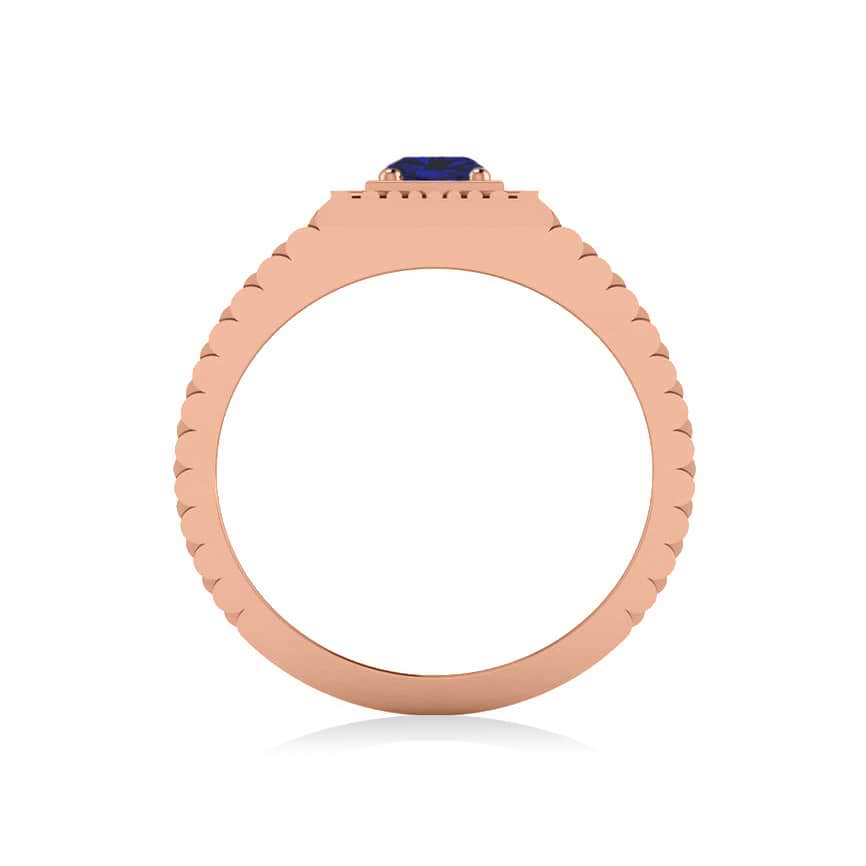 Two Tone Cut Blue Sapphire Men's Fashion Ring 14k Rose Gold (0.50 ct)